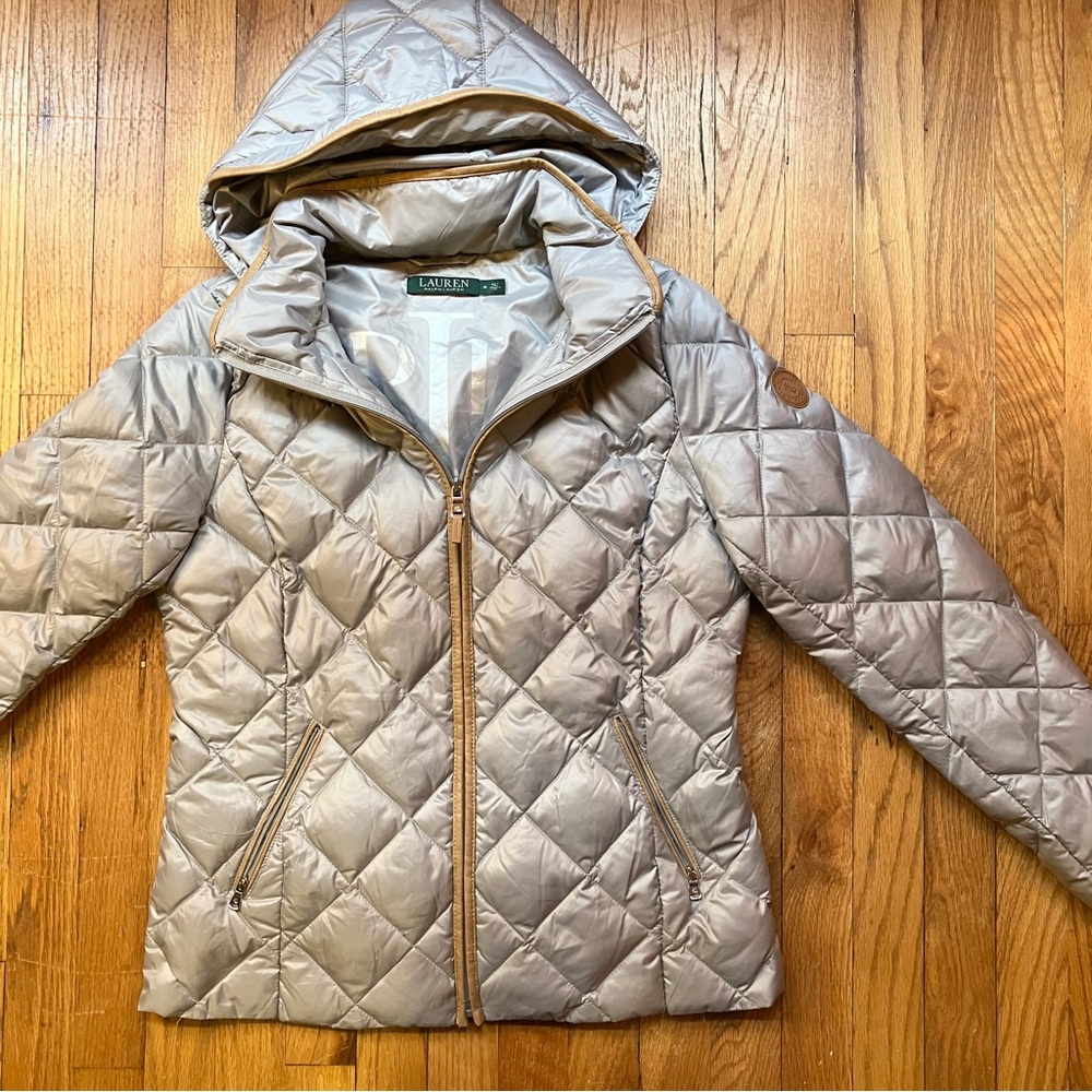 Ralph Lauren Silver Quilted Puffer Jacket with Hood